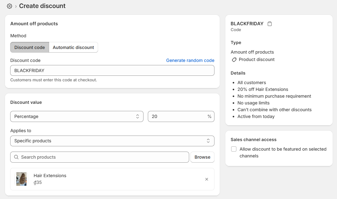 Create disount codes for special segments